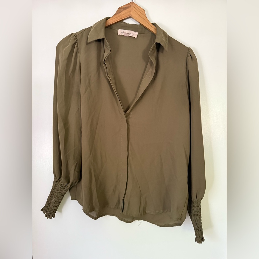 Philosophy Green Notched Collar Blouse